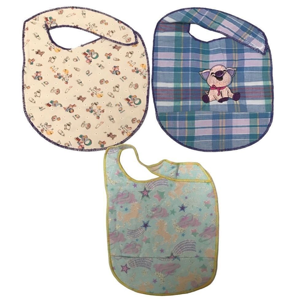 Handmade girls/unisex machine washable bibs three pack